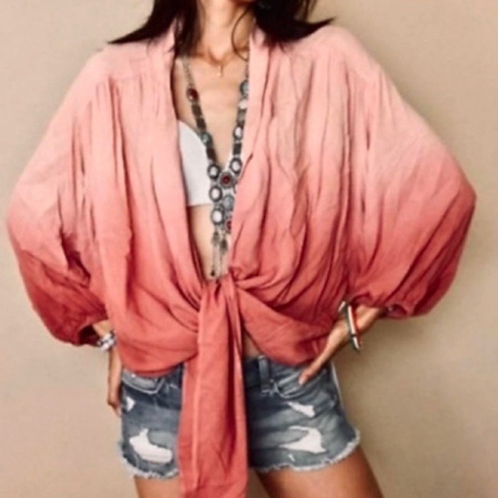 NWT Young Fabulous & Broke Carmen Beachy Surplice Tie Front Top Peach Pink Ombre